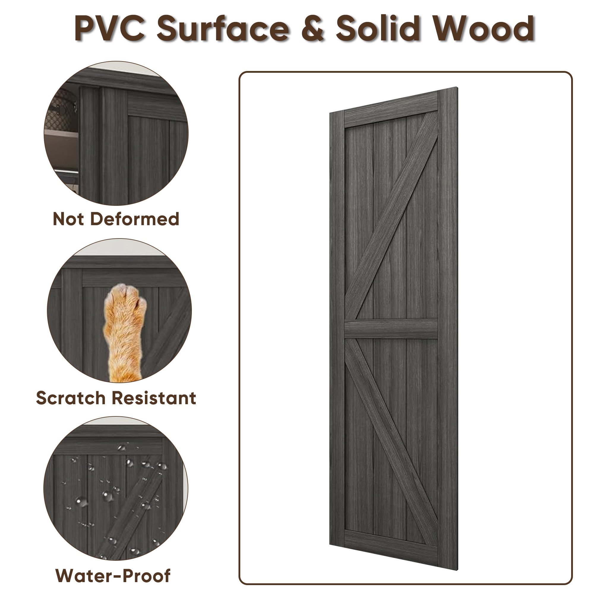 JUBEST 60"(Double 31") X80" Sliding Closet Door, K Style Bypass Closet Door With Hardware Kit & Matching Fascia, Preassembled Solid Wood Slab With Water-Proof PVC Surface, Easy To Install, Gray_voghion.com